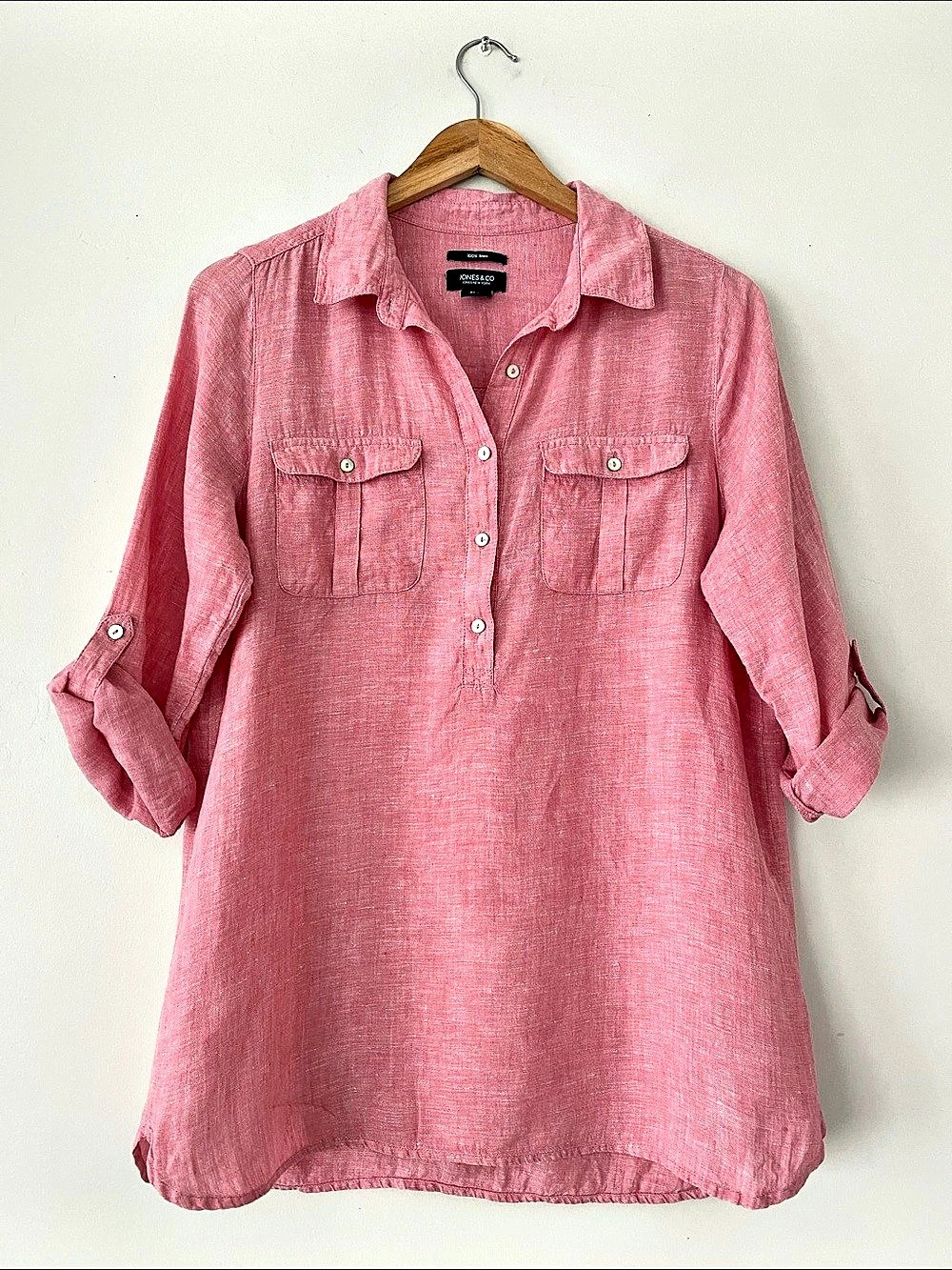 Jones New York Pink Linen Button Down Shirt Sz M Quiet Luxury Minimal Like New